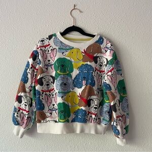 Mini Boden girl’s relaxed fit colorful dog print sweatshirt, size 7-8